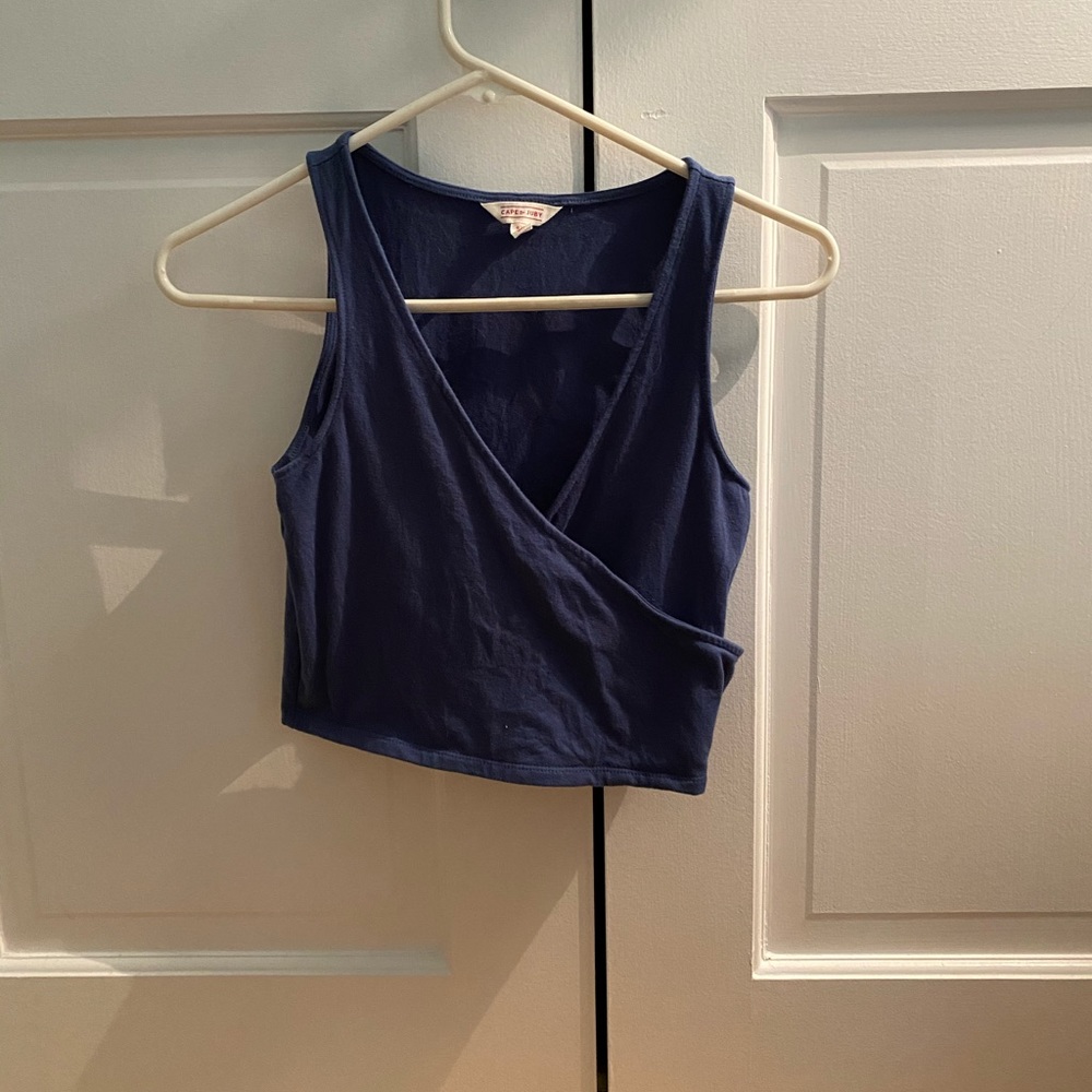 Cropped blue wrap tank top